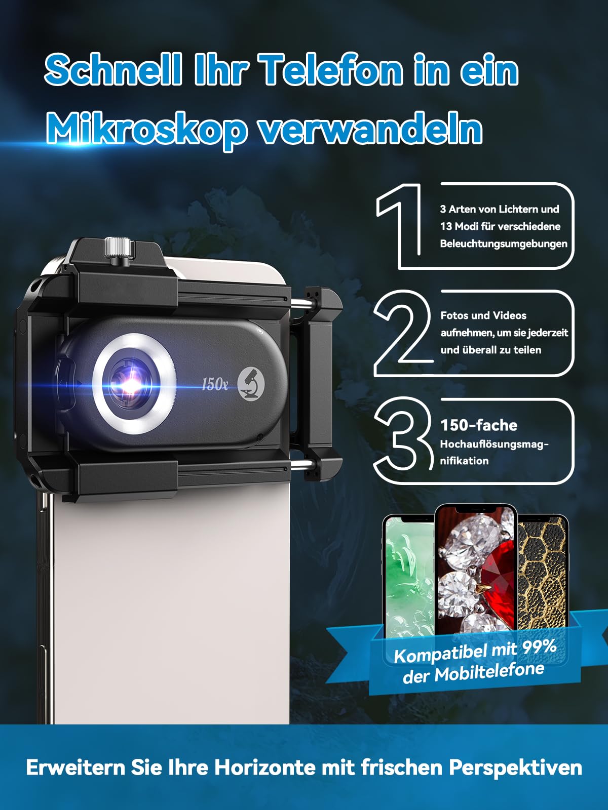 Apexel 150X mini microscope for smartphone camera, handy microscope for smartphone, explore Micworld with smartphone microscope.