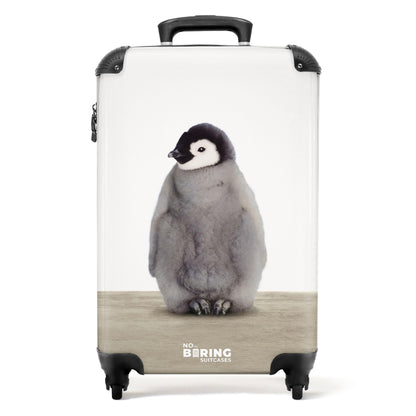 NoBoringSuitcases.com® Kids Suitcase Party Favor Birthday Gift Small Rolling Carry-on - Penguin - Gray - Animals - Kids Luggage Trolley, 55x40x20