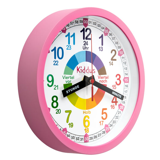 Kiddus Kids Wall Clock, Boys and Girls, Analog Learning Clock with Time Teaching Exercises, Children's Clock No Ticking, Silent Kids Room, School, Clock Hands