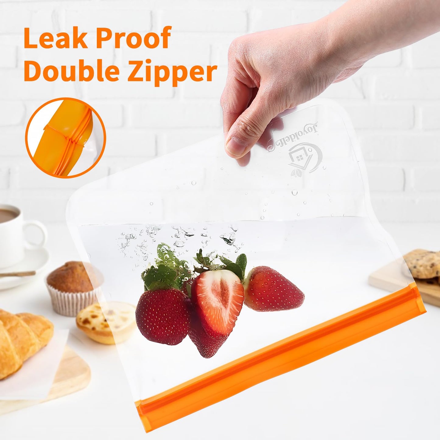 Joyoldelf Food Bag Reusable, Food Storage Bag PEVA Silicone Bag Freezer Bag Reusable, Reusable Food Ziplock Bag, Zip Bag Reusable, 20 Pieces