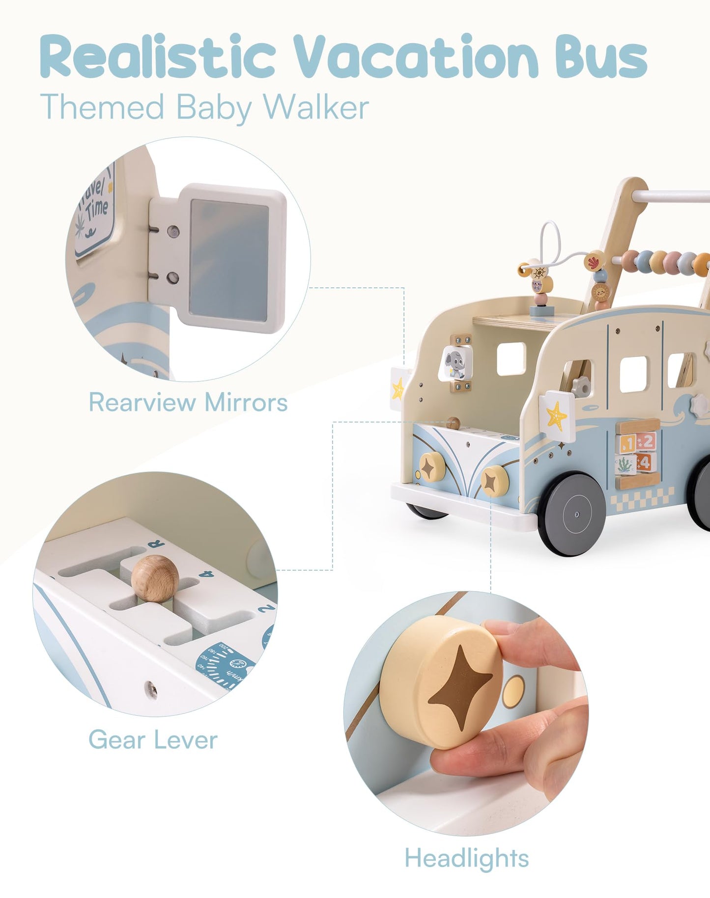 ROBUD wooden baby walker, multifunctional with wheels and building block toys, activity center set. Perfect gift for toddlers aged 10 months to 1-2 years.