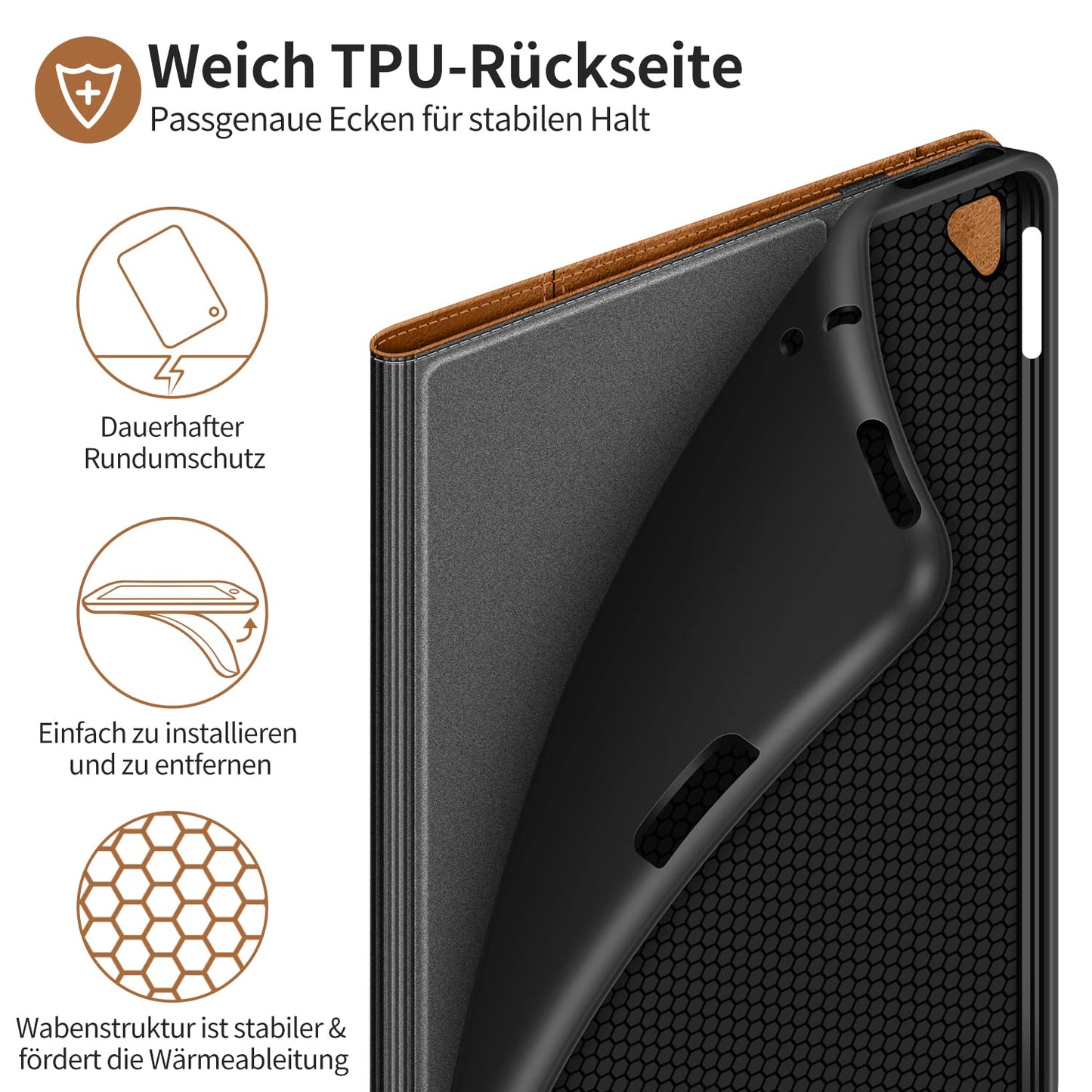 HOLIMET iPad 9th Generation case with pencil holder, 2021/2020/2019 iPad 8/7th Generation PU leather case TPU back cover protective case shockproof, auto sleep/wake for 10.2 inch iPad 9-Brown
