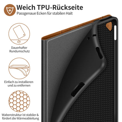 HOLIMET iPad 9th Generation case with pencil holder, 2021/2020/2019 iPad 8/7th Generation PU leather case TPU back cover protective case shockproof, auto sleep/wake for 10.2 inch iPad 9-Brown