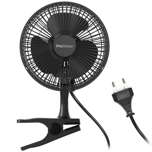 Pro Breeze Mini Fan with Clip, 20cm diameter, 2 speed settings, sturdy clip - quiet fan, ideal as a table fan on the desk, for grow box, at home in the bedroom