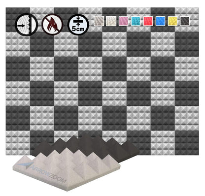 Arrowzoom 48 Acoustic Panels Acoustic Foam Mats Soundproofing Acoustic Foam 25x25x5cm Soundproofing Pyramid Foam Broadband Absorber Foam Flame Retardant Recording Studio Sound Absorbing Gray Black 1034