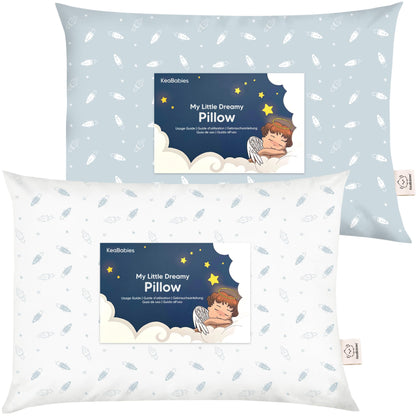 2-pack Toddler Pillow 33 x 45 cm - Soft Organic Cotton Pillow Kids - Toddler Head Pillow for Sleeping - Small Children's Pillow - Kids Pillow for Toddlers - Children's Pillow (Spacecrafts)
