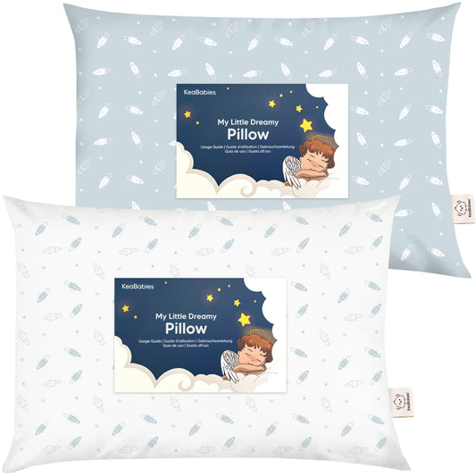 2-pack Toddler Pillow 33 x 45 cm - Soft Organic Cotton Pillow Kids - Toddler Head Pillow for Sleeping - Small Children's Pillow - Kids Pillow for Toddlers - Children's Pillow (Spacecrafts)