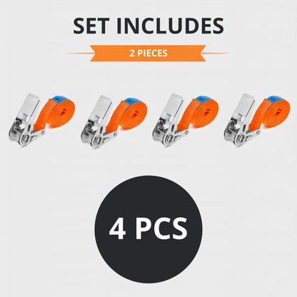 INTAKO 4-piece ratchet tie-down straps (4m or 6m) - 800kg 25mm - TÜV & DIN certified - Small one-piece tie-down strap - Ratchet strap for motorcycles