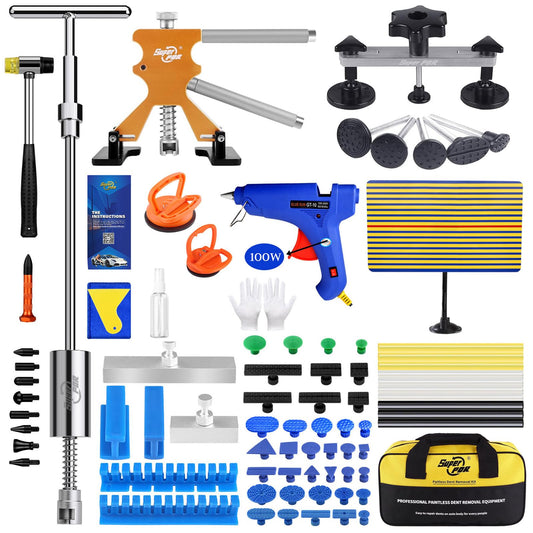 PDR Tools Dent Repair Kit, Paintless Dent Repair Kit with New Long Tabs made from Aluminum Alloy for damage from large dents, small dents, creases, and hail damage.