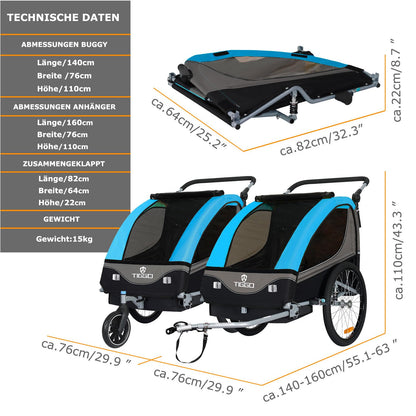 Tiggo S2 child trailer with suspension – also converts to a jogger – versatile 2 in 1 buggy and bike trailer with 360° swivel.