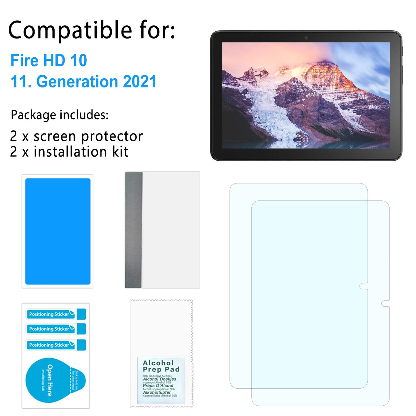 PYS Anti Blue Light Screen Protector for Fire HD 10/10 Kids Tablet. Anti-glare, scratch resistant, blue light blocking to protect eyes. 2 pieces only for 11th Generation 2021.