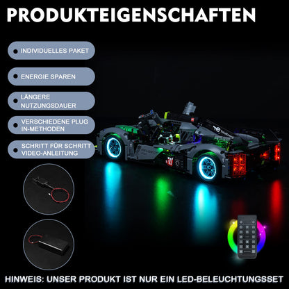 Remote Control Light Kit Compatible with Lego Technic Peugeot 9X8 24H Le Mans Hybrid Hypercar 42156 Race Car Set (No Model), LED Lighting Set for Le Mans Hybrid Hypercar