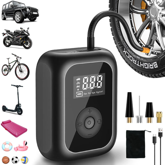 Electric bike pump 6000mAh, mini compressor for tires 10.3 bar, cordless portable battery air pump with auto stop, 150 PSI battery air pump for car, bicycle, motorcycle, balls.