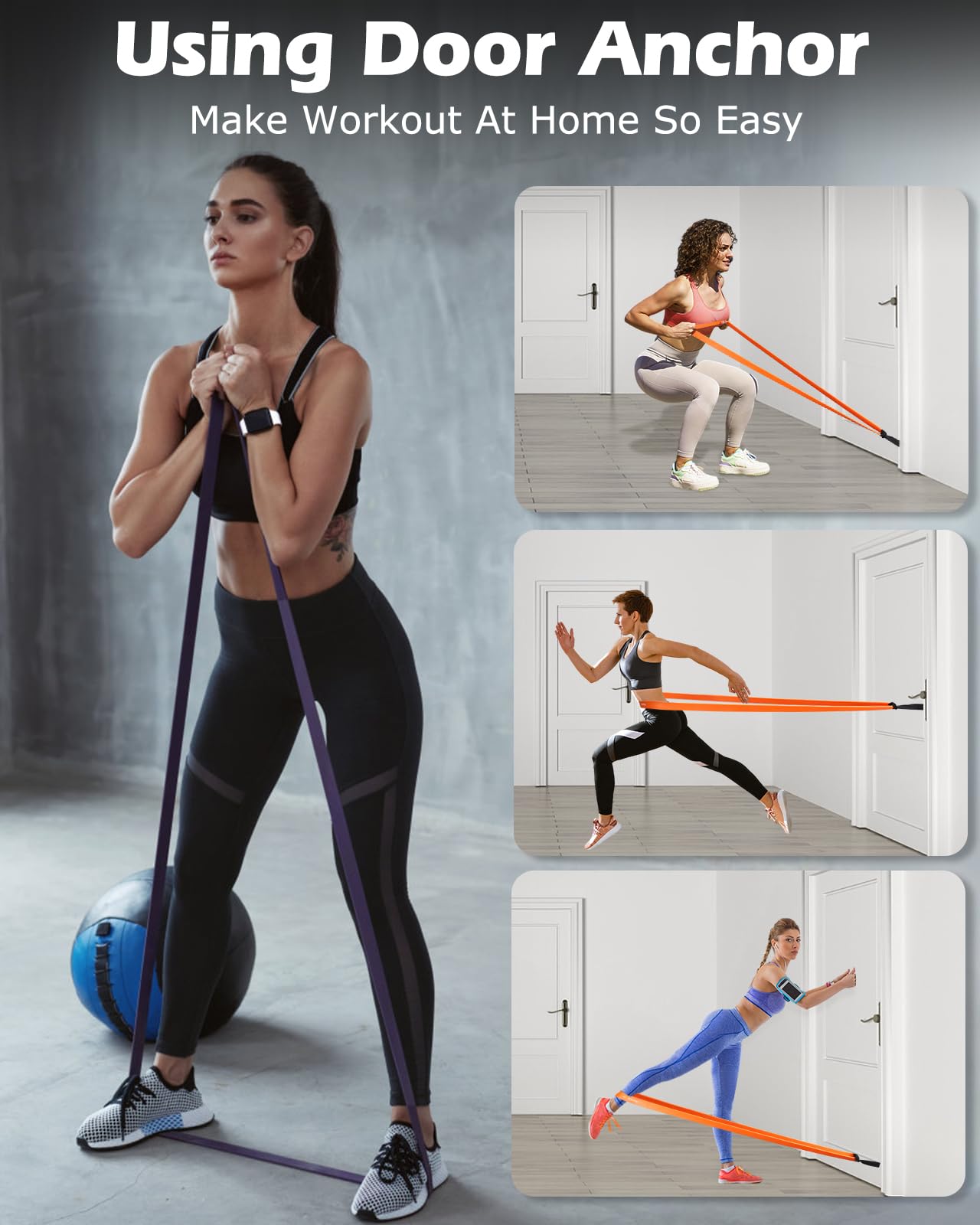 Zacro Resistance Bands, Fitness Bands Set with door anchor for yoga, Pilates, training, physiotherapy, pull-up assistance, strength training for men and women.