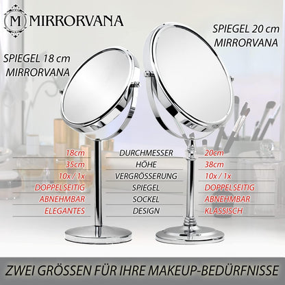 Mirrorvana cosmetic mirror with 10x magnification, double-sided tabletop mirror 360° swivel, makeup mirror 10x and 1x for bathroom, standing mirror 20 cm