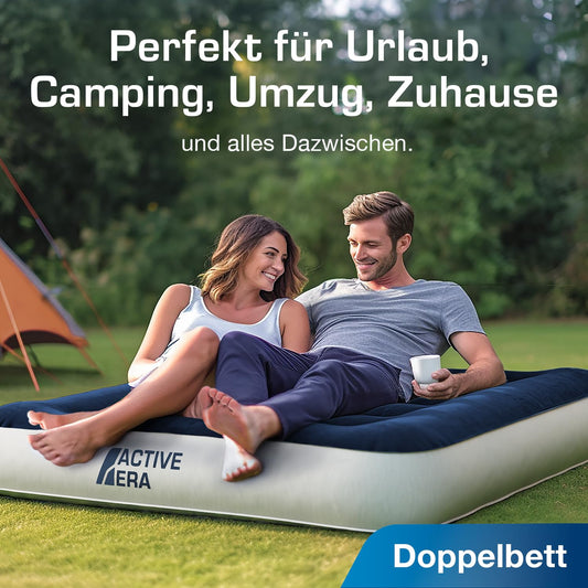 Active Era Luxury Camping Double Air Bed with Electric Pump - Air Mattress for 2 People with Portable Battery Pump and USB Charging Cable, Built-in Pillow and Carry Bag - 150 x 203 x 22 cm