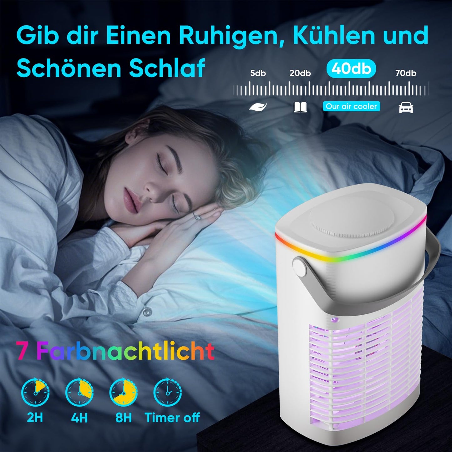Mobile air conditioner, mini air conditioner for rooms, 4 in 1 air cooler with water cooling 1000ML air conditioning unit without exhaust hose, portable air conditioner with 3 modes & colorful light room cooler for rooms office