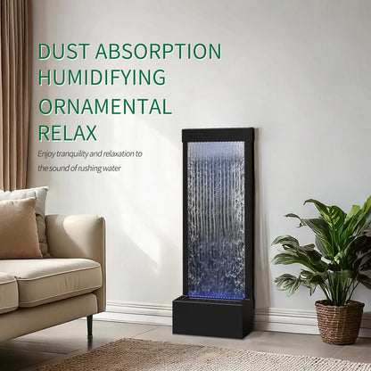 LONGRUN Garden Fountain Large, Indoor Waterfall Fountain with APP Control LED Lighting, 45.5x20x123cm Stainless Steel Garden Water Wall with Pump, Modern Decorative Fountain Waterfall - Black