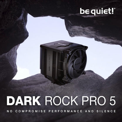 be quiet! Dark Rock Pro 5 air cooler, extremely high cooling performance, 7 high-performance heat pipes, Silent Wings 120mm PWM fan, Silent Wings 135mm PWM fan, virtually inaudible operation, Speed Switch