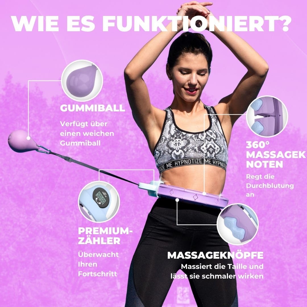 Swiss Activa+ S5.S Silent Hula Hoop hoop for adults with counter 60-112cm - Extra quiet - Doesn't fall down for women to lose weight - Smarter fitness with weight