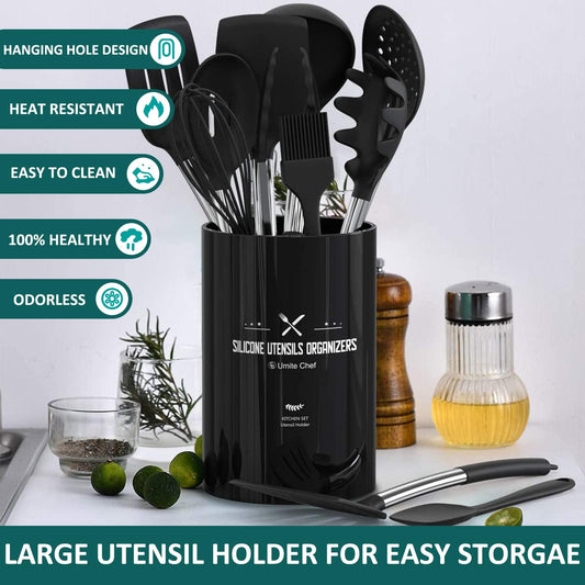Umite Chef Kitchen Utensil Set, 15 pieces, silicone, heat resistant, non-stick, BPA-free, stainless steel handle, spatula, spoon, tongs, whisk, cookware