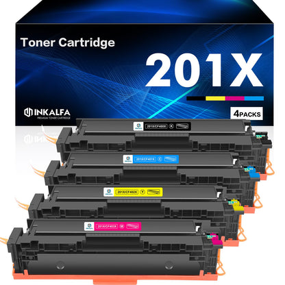 Inkalfa 201X 201A Toner Compatible Set as a replacement for HP M277dw Color Laserjet Pro MFP M277n M252dw M274n M252n M277c6 CF400X CF400A CF401X CF402X CF403X CF400 4-pack Black Cyan Yellow Magenta