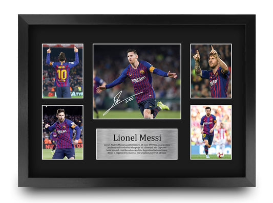HWC Trading Lionel Messi A3 Framed Signed Printed Autograph Picture Print Photo Display Gift For Barcelona Football Fans