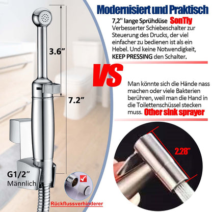 Brass bidet hand shower set, SonTiy toilet bidet attachment washing shower head with adjustable pressure & holder, hose chrome bidet fixtures for WC, personal hygiene & diaper cleaning.