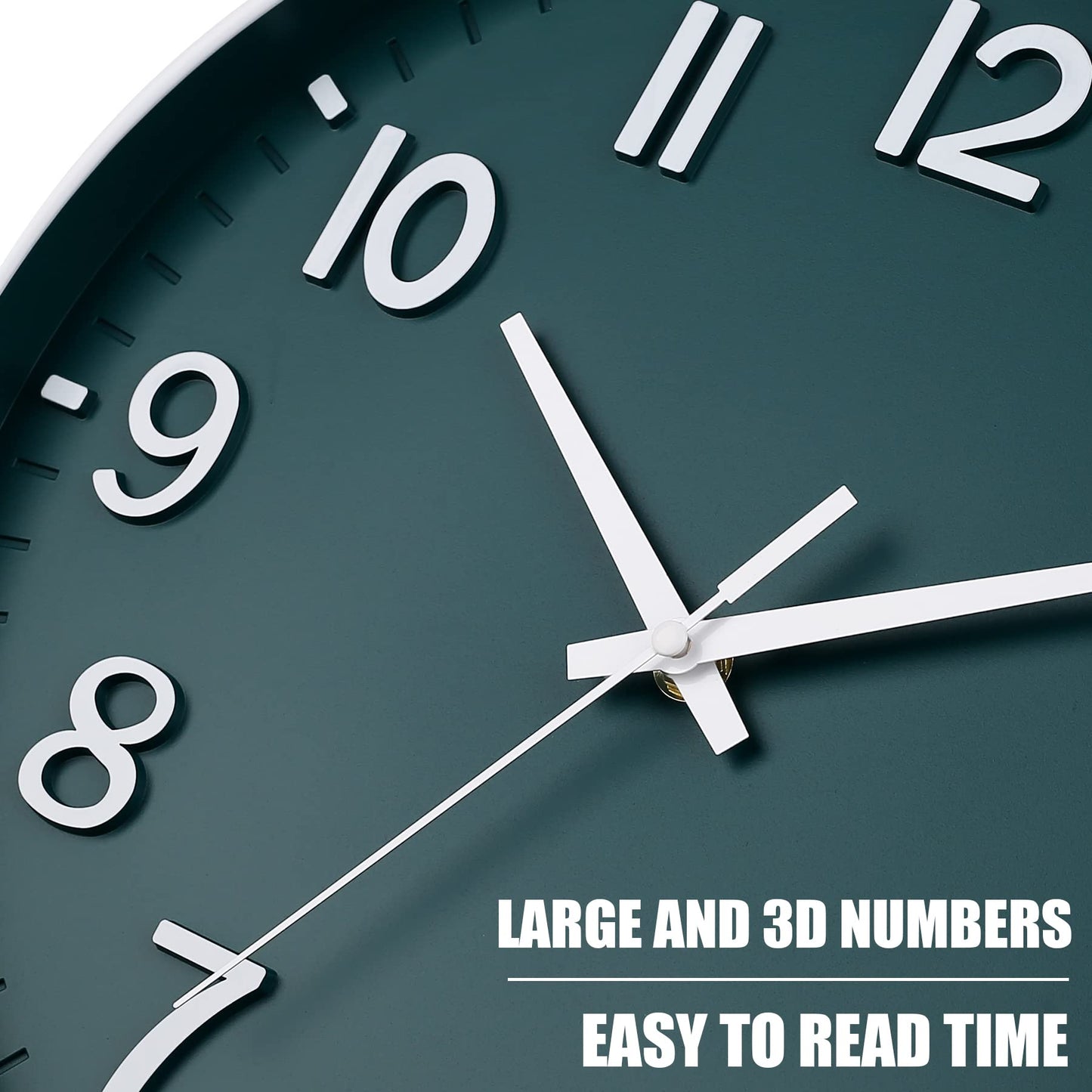 HZDHCLH 30cm Silent Wall Clock with Sweeping Second Hand, Arabic Numerals, No Ticking for Home Decoration Living Room, Kitchen, Office, Bedroom (Dark Green)