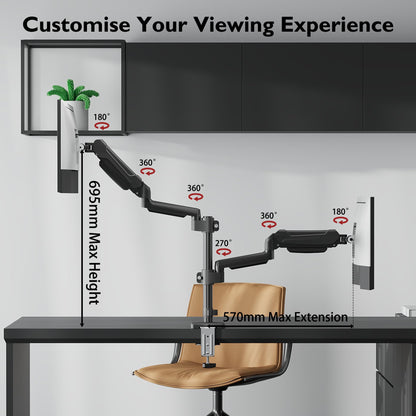 BONTEC Dual Monitor Stand for 13 to 32 inch LED-LCD Screens Holds 3-9 kg, Monitor Mount Height Adjustable Tilt Swivel and Rotate, VESA 75/100mm