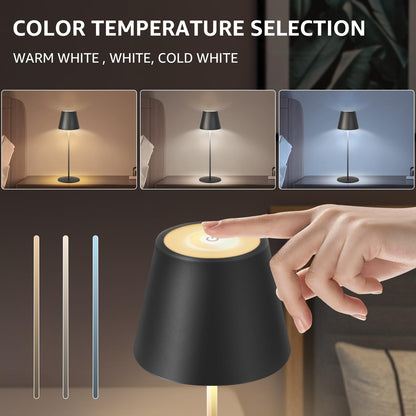 uuffoo Cordless Outdoor Table Lamp with 4000mAh LED Battery Touch Dimmable Warm White IP54 Waterproof Metal Table Lamp for Restaurant, Garden, and Bar (Black)