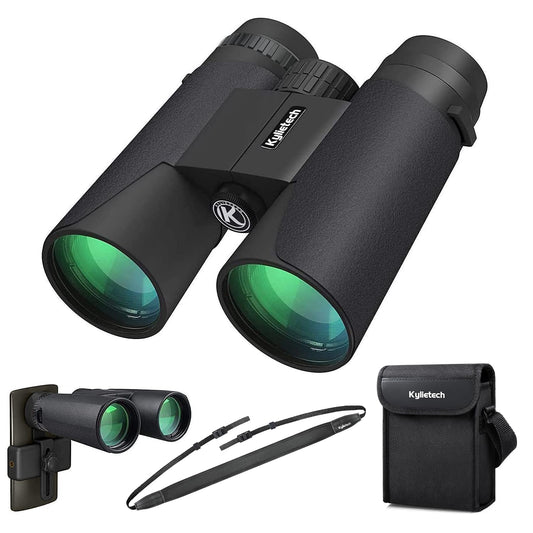 Kylietech 12x42 HD Compact Binoculars, Waterproof for Bird Watching, Hunting, Hiking, Sightseeing. FMC Lens Binoculars with Carrying Bag, Neck Strap and Smartphone Adapter.