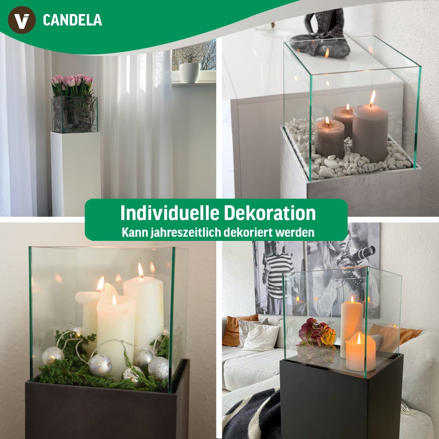 VIVANNO windlight column candle holder decorative lantern Candela concrete look anthracite 80 cm high
