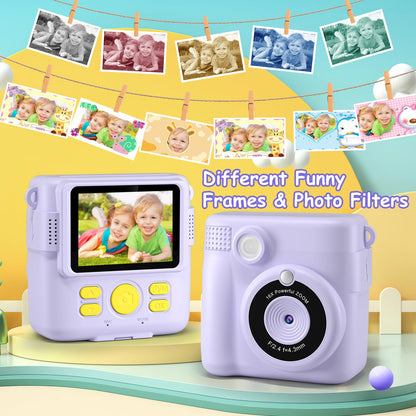 GREENKINDER Kids Camera Instant Camera, 1080P 2.4 Inch Instant Camera for Kids with Printing Paper & 32G Card, Kids Digital Camera with Colored Pens, Gift for Boys and Girls 3-12 Years