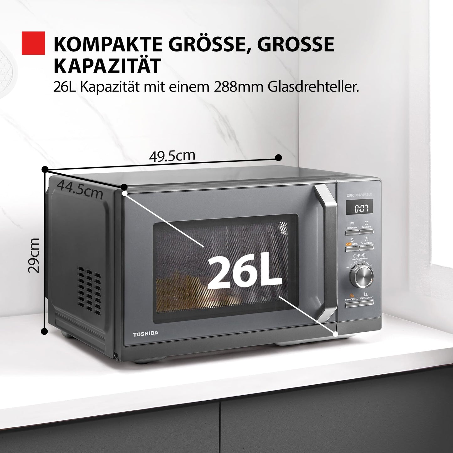 Toshiba MW3-AC26SFI(MG) Microwave with Grill and Hot Air 6-in-1 Microwave Oven with Steam Cooker 26L 900W Origin Inverter, Chef Defrost, Convection, Combo., Steam, Grill, Air Fry Auto Menu, Gray