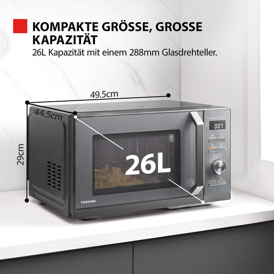 Toshiba MW3-AC26SFI(MG) Microwave with Grill and Hot Air 6-in-1 Microwave Oven with Steam Cooker 26L 900W Origin Inverter, Chef Defrost, Convection, Combo., Steam, Grill, Air Fry Auto Menu, Gray
