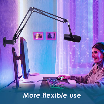 YOUSHARES microphone arm, microphone wall mount, metal table mounting clamp with pop filter for Shure MV7 microphone could allow for wall and table mounting.