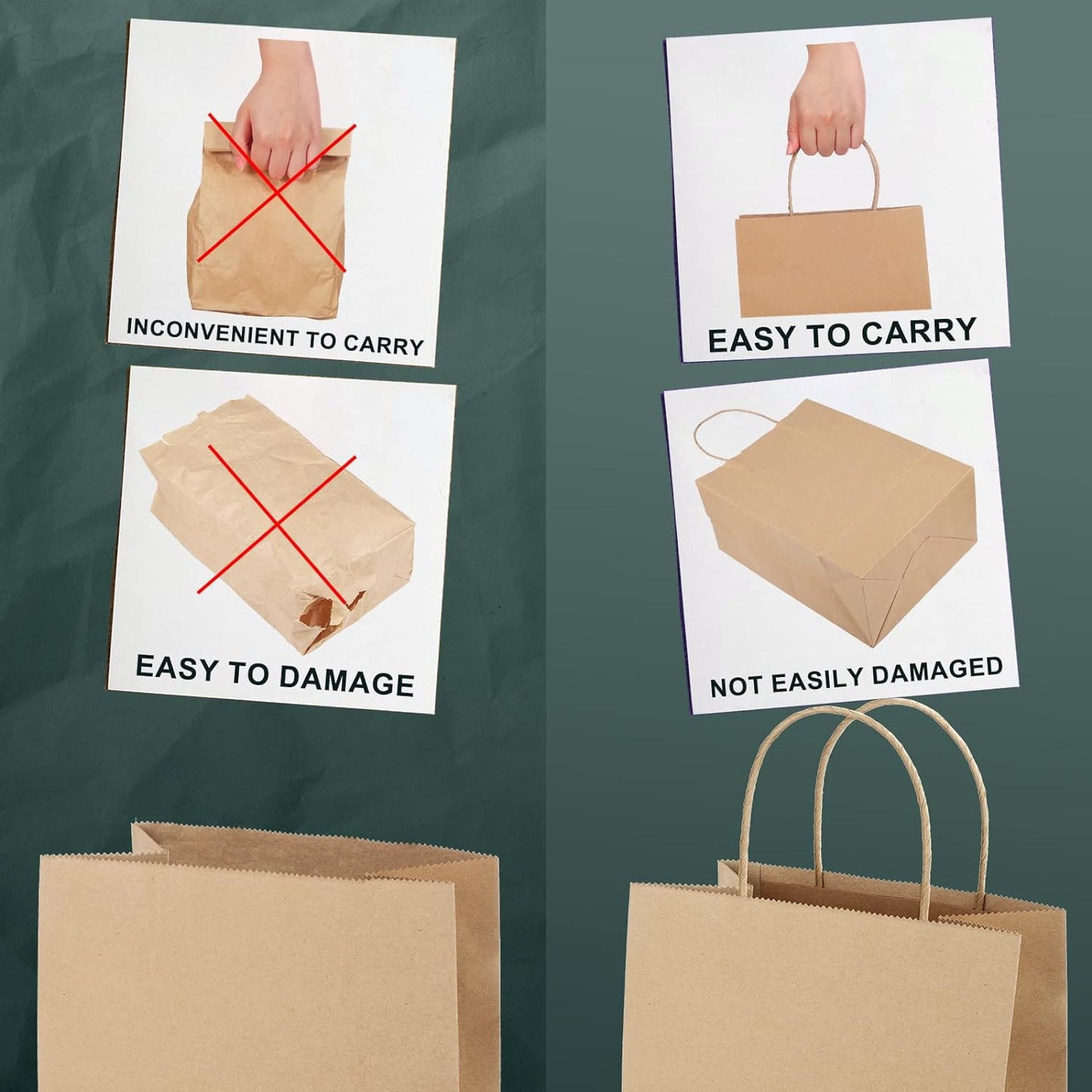 Switory 50 pcs Brown Paper Bags with Handle - 20.3 x 12 x 26.7 cm Small Gift Bags Paper Shopping Bags Kraft Paper Bag for Shopping, DIY, Birthday, Party