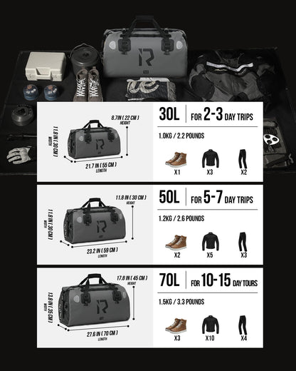 IRON JIA'S motorcycle bag luggage roll waterproof tail bag saddle bag travel bag with roll-sealed shoulder straps suitable for cycling camping water sports gray-30L