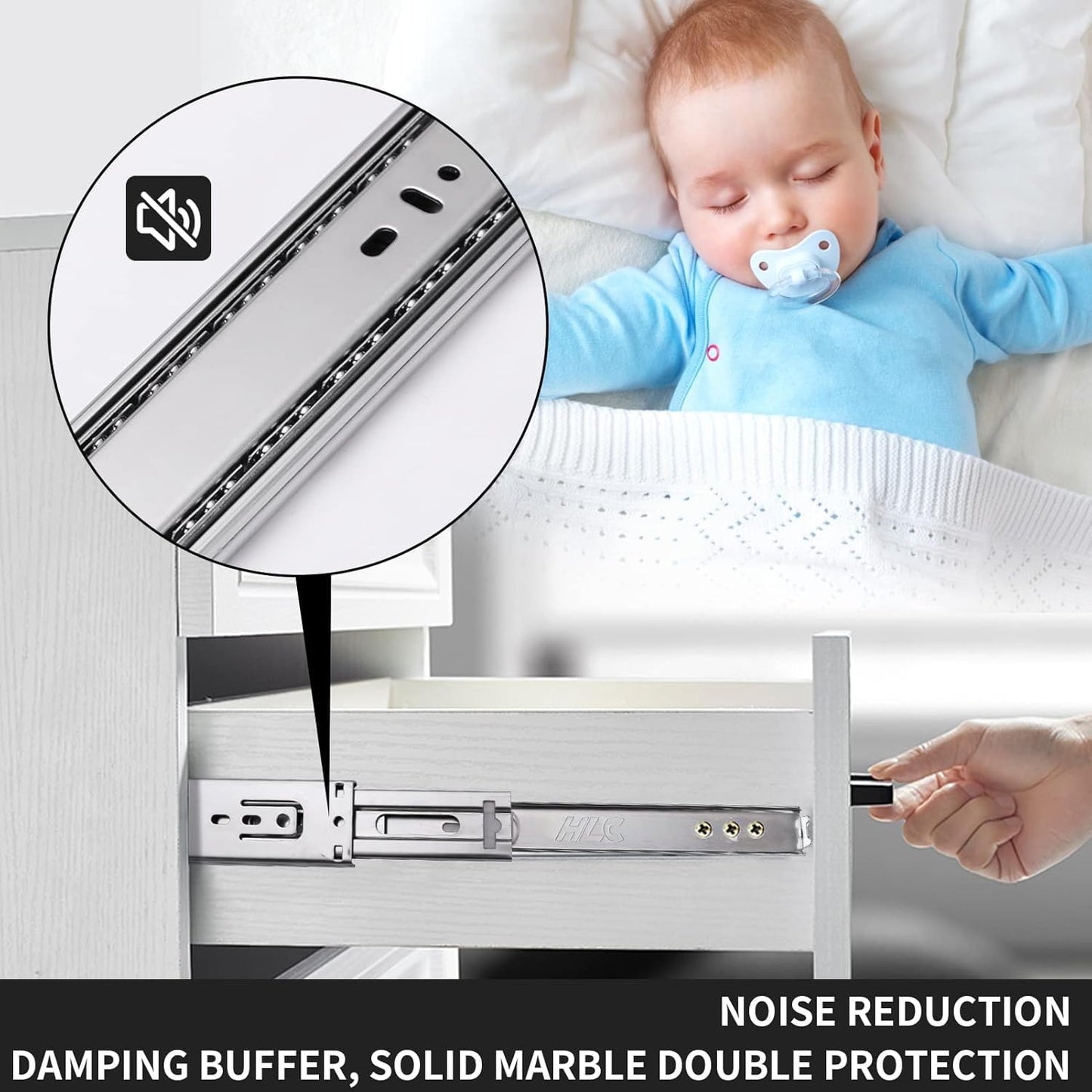 HLC Full Extension Drawer Slides 6 pairs (12 pieces), 50cm Soft Close Slides for Drawers, Ball Bearing Slides 3-fold fully extendable Side Mount Drawer Guides.