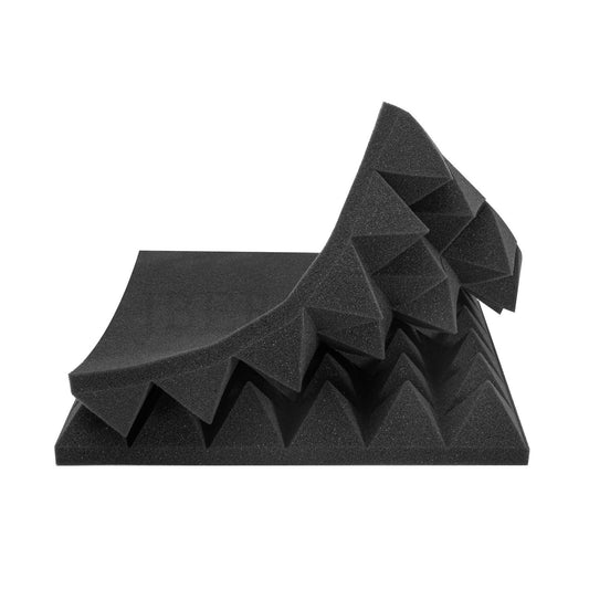JBER Acoustic Sound Foam Panels, 24 Pack 5 x 30 x 30 cm Charcoal Soundproof Treatment Studio Wall Padding Sound Absorbing Fireproof Pyramids Black Wall Plate