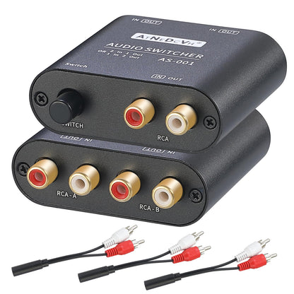 AtNeDcVh 2 Ports 1 Input 2 Output / 2 Input 1 Output bidirectional Audio Switch compatible with RCA 3.5mm connectors, 2-way Stereo K L/R Speaker Headphone Audio Selector Splitter Box