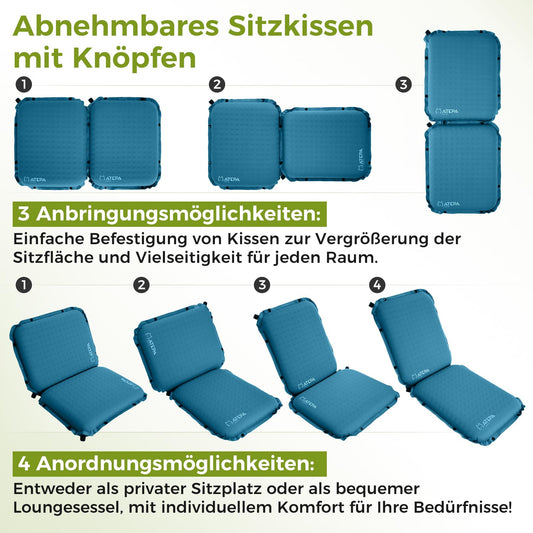 ATEPA Inflatable Outdoor Seat Cushion Chair Ultra-Light Self-Inflating Stadium Seat Cushion Bench Waterproof Seat Pad Outdoor Kayak Seat Cushion Floor, Portable Seat Cushion, Fishing Boat