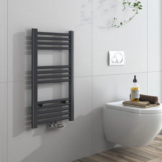 EMKE Towel Radiator 750x400 mm, Bathroom Radiator Towel Rail Central Connection Towel Warmer Towel Dryer Small Bathroom Heater Anthracite 244W