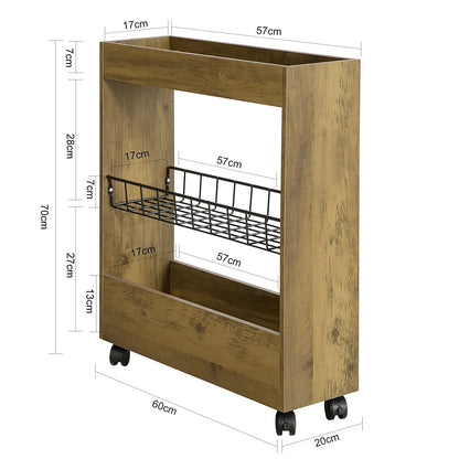 SoBuy BZR46-N Niche shelf with 3 levels Kitchen shelf with wheels Bathroom trolley Bathroom shelf Niche cart Organisation trolley Slim shelf Bathroom furniture Vintage Dimensions approx.: 20x70x60cm