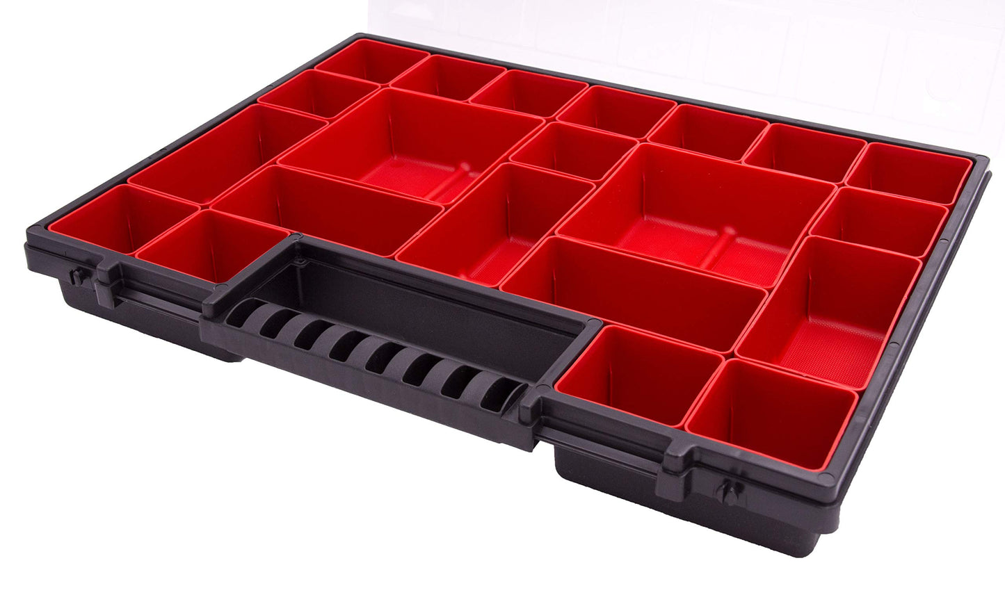 Box hill 6x assortment box KNO40305B | with removable red compartments | perfect for small parts, tools, and organization | plastic | 39.9 x 30.3 x 5cm