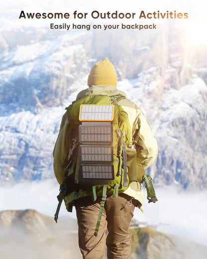 Hiluckey Solar Powerbank 25000mAh with 4 solar panels, 3A fast charging USB C portable solar charger with 3 outputs external battery for phone tablet