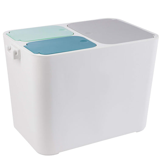 ONVAYA® Waste Separation System Tom | Waste separation with multiple compartments | Trash can in cream-white | Waste bin for kitchen & bathroom (36 liters, Gray-Mint-Petrol)