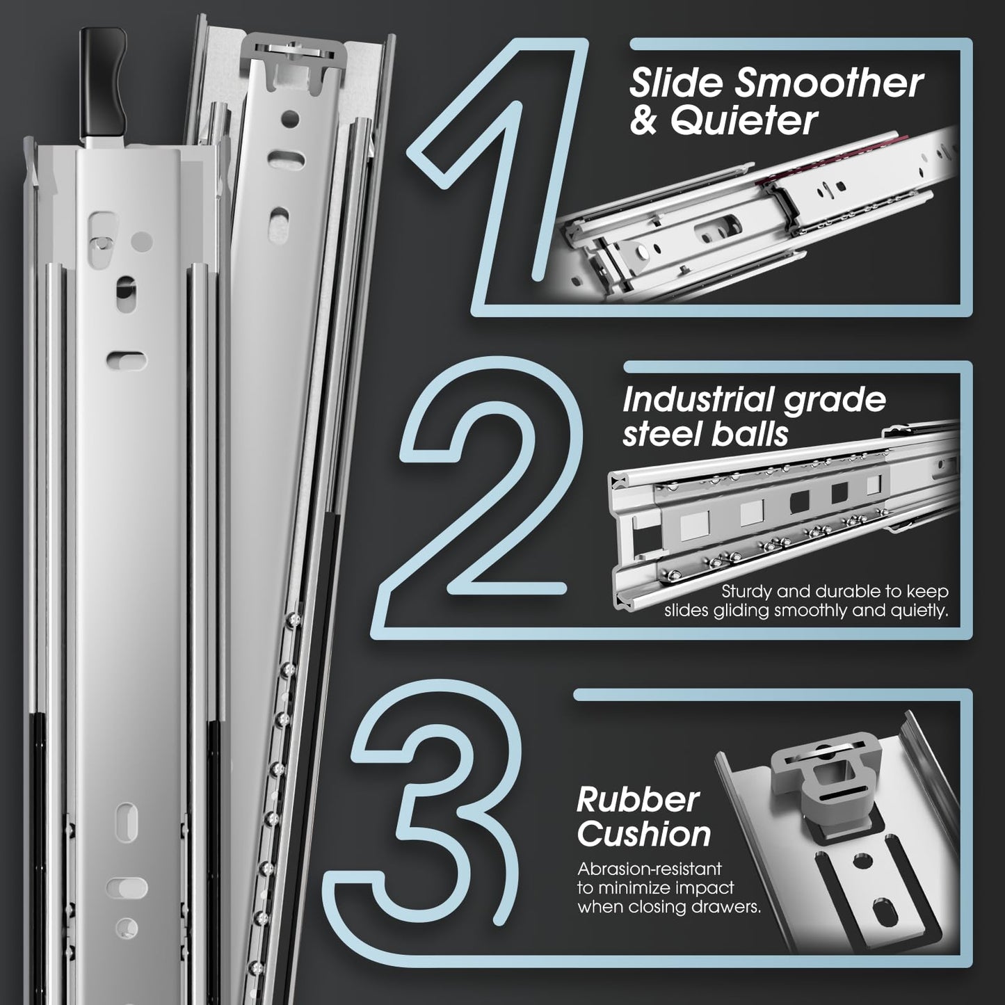 SHUHANG drawer slides heavy duty drawer slide full extension 400mm with lock drawer slides capacity ball bearing 68kg loading capacity side mounted 1 pair (2 pieces)