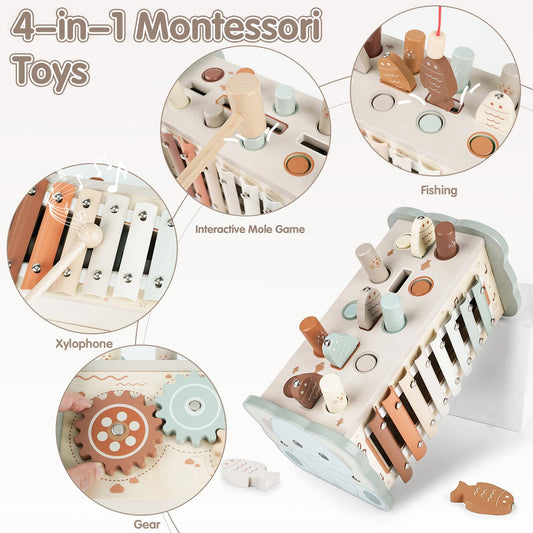 DINORUN Montessori toy for ages 1 and up, wooden hammering toy for fine motor skills, xylophone for 1 year old kids, ideal gift for children ages 1-4, girls and boys.